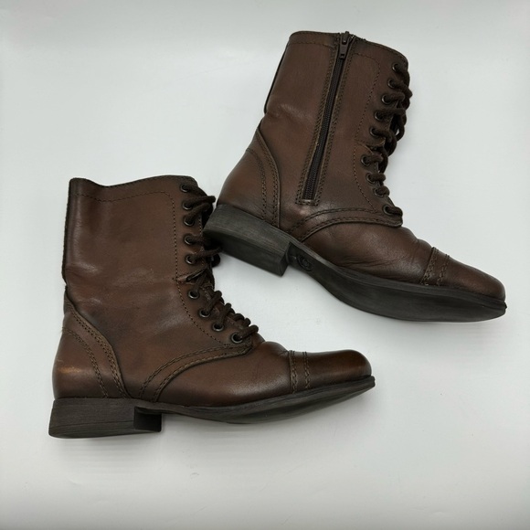 Steve Madden Troopa Boots Brown Leather Combat Lace Up Size 6 - Picture 2 of 12